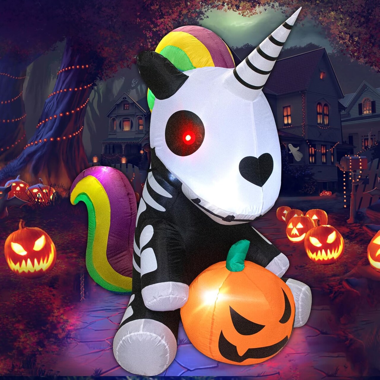 Halloween Inflatables Unicorn Skeleton Decoration(black white)
